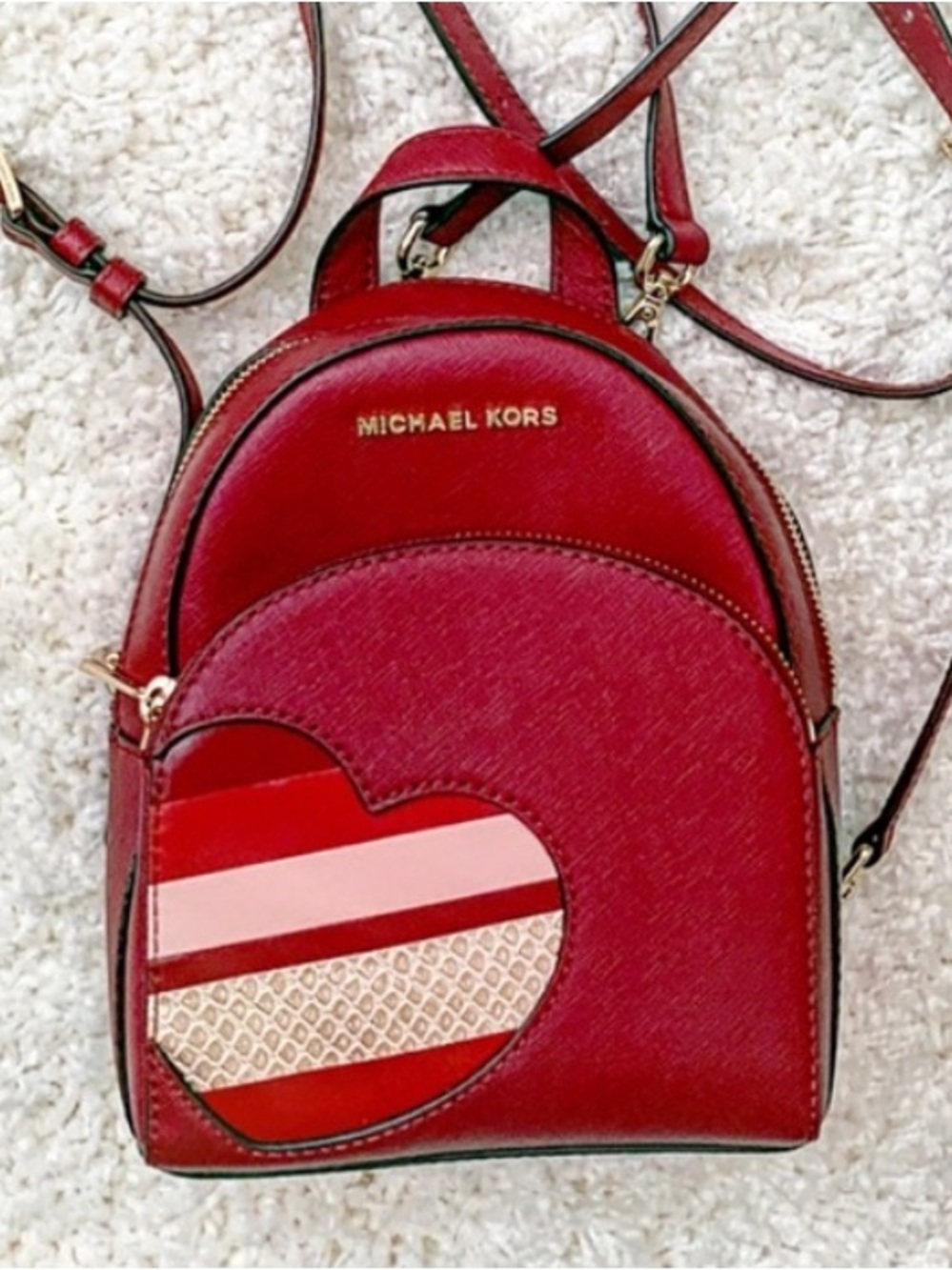Michael Kors RARE Abbey Red leather Mini Backpack with Heart Patch convertible